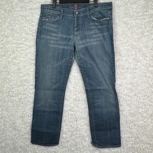 7 For All Mankind 7FAM Boy Cut Jeans Womens Size 32x28 Blue Denim Button Fly USA
